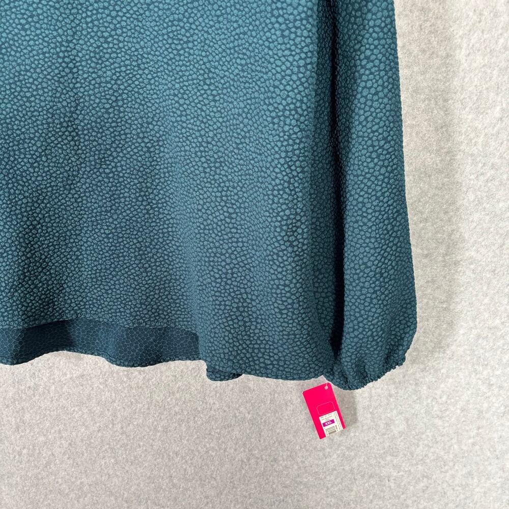 Blouse Womens XXL 2XL Blue Green Animal Ruffle‎ Puff Boho Cottage Texture Career - Picture 4 of 10